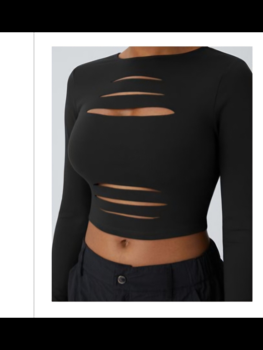 Long Sleeve Black Cutout Crop Top